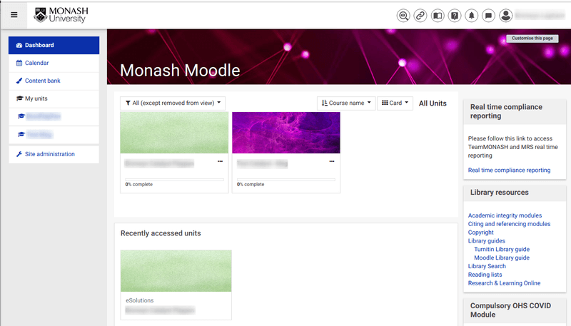Monash University's, Moodle Learning Management System (LMS)
