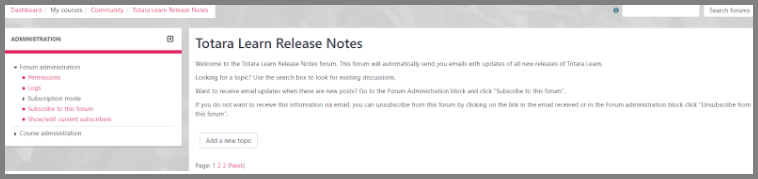 Totara Learn Release Notes Forum - excerpt from website